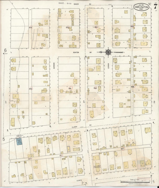 Sanborn Fire Insurance Map from Harlowton, Wheatland County, Montana (1943), Sheet #0007 - Historic Sanborn Fire Insurance Map Print, vintage old map wall art, antique decor, genealogy gift, Montana Montana map