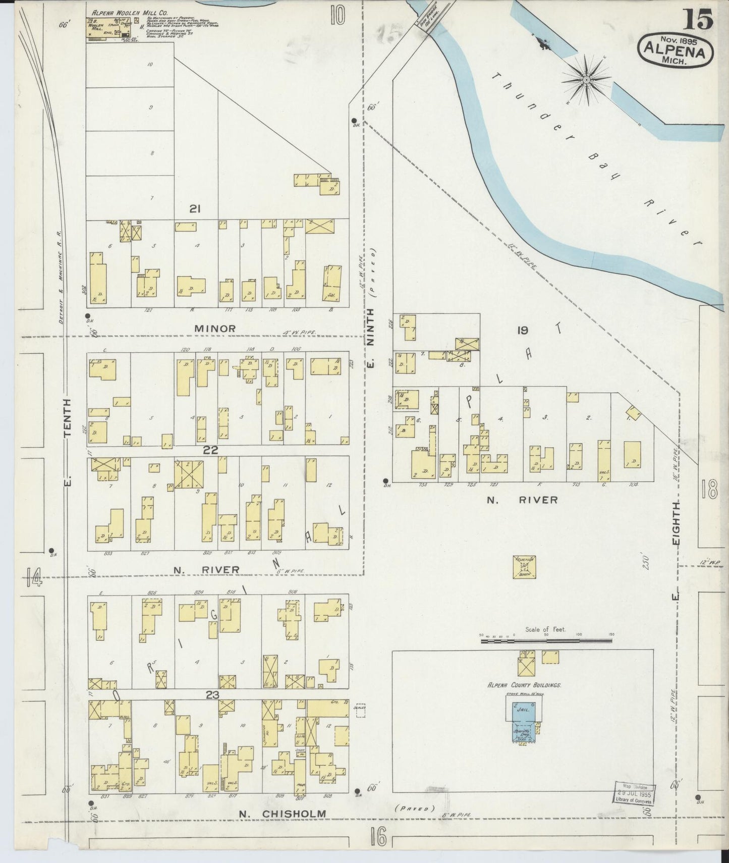 Sanborn Fire Insurance Map from Alpena, Alpena County, Michigan (1895), Sheet #0015 - Complete Map Set gallery image, historic Sanborn map, vintage wall art, Michigan Michigan