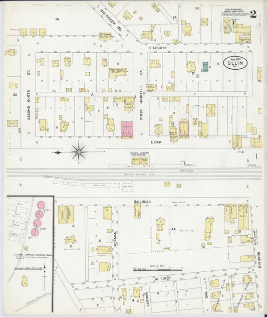 Sanborn Fire Insurance Map from Ullin, Pulaski County, Illinois (1907), Sheet #0002 - Historic Sanborn Fire Insurance Map Print, vintage old map wall art, antique decor, genealogy gift, Illinois Illinois map