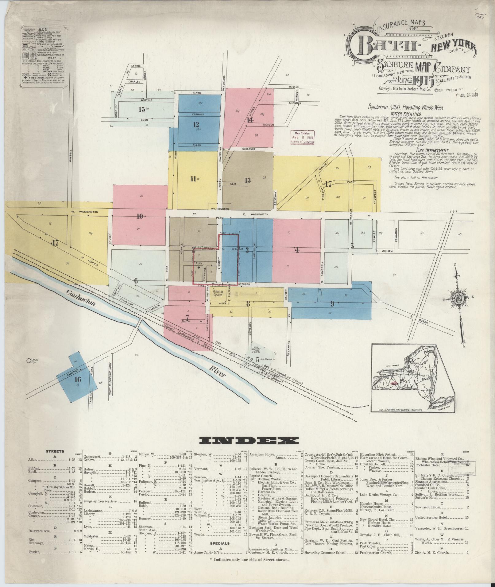 Sanborn Fire Insurance Map from Bath, Steuben County, New York. (1915) – Historic Sanborn Fire Insurance Map Print
