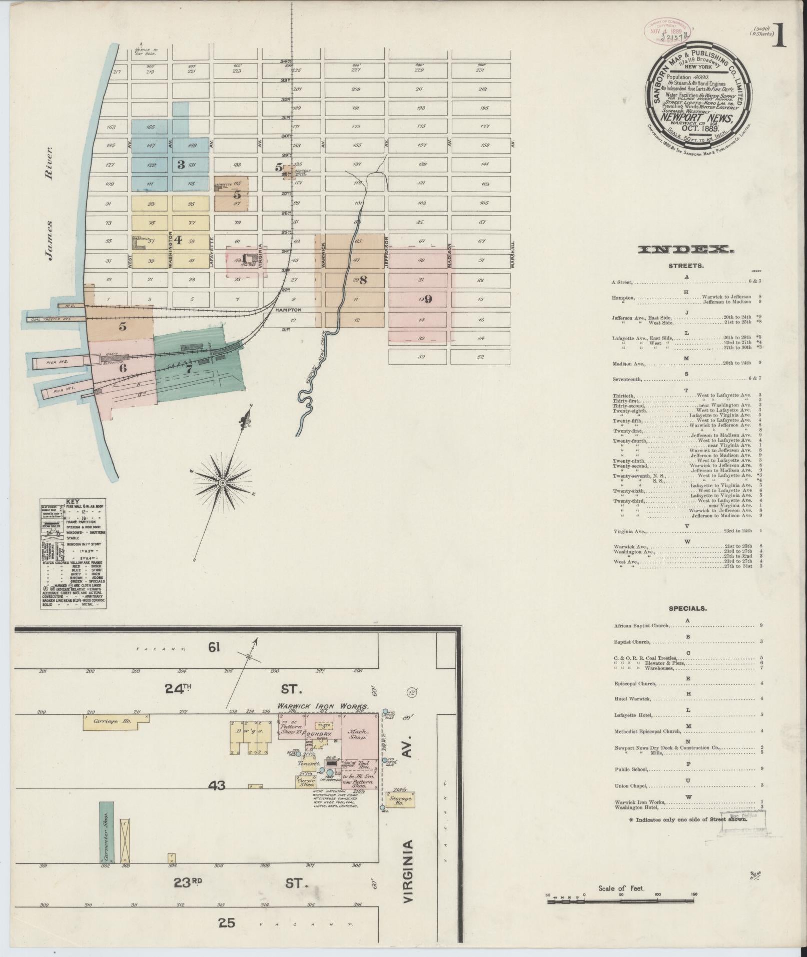 Sanborn Fire Insurance Map from Newport News, Independent Cities, Virginia. (1889) – Historic Sanborn Fire Insurance Map Print