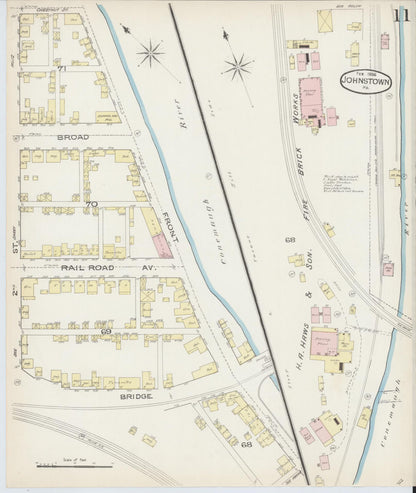 Sanborn Fire Insurance Map from Johnstown, Cambria County, Pennsylvania (1886), Sheet #0011 - Historic Sanborn Fire Insurance Map Print, vintage old map wall art, antique decor, genealogy gift, Pennsylvania Pennsylvania map
