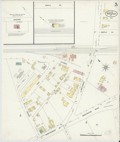 Sanborn Fire Insurance Map from Rockville, Montgomery County, Maryland (1908), Sheet #0005 - Complete Map Set gallery image, historic Sanborn map, vintage wall art, Maryland Maryland