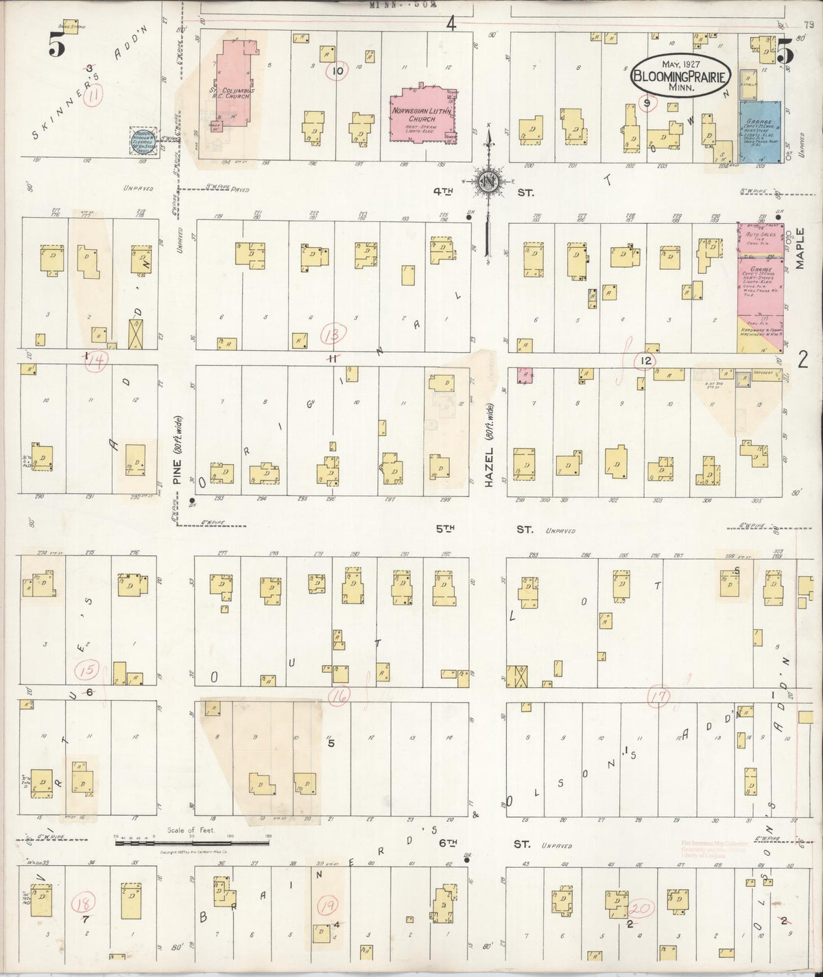 Sanborn Fire Insurance Map from Blooming Prairie, Steele County, Minnesota (1937), Sheet #0005 - Complete Map Set gallery image, historic Sanborn map, vintage wall art, Minnesota Minnesota