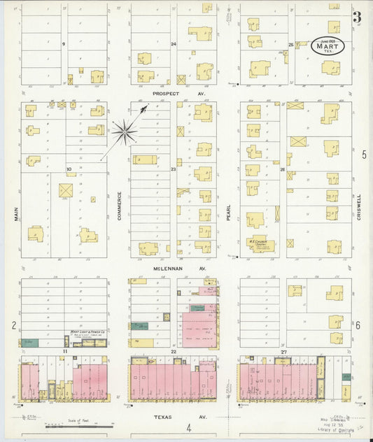 Sanborn Fire Insurance Map from Mart, McLennan County, Texas (1909), Sheet #0003 - Historic Sanborn Fire Insurance Map Print, vintage old map wall art, antique decor, genealogy gift, Texas Texas map
