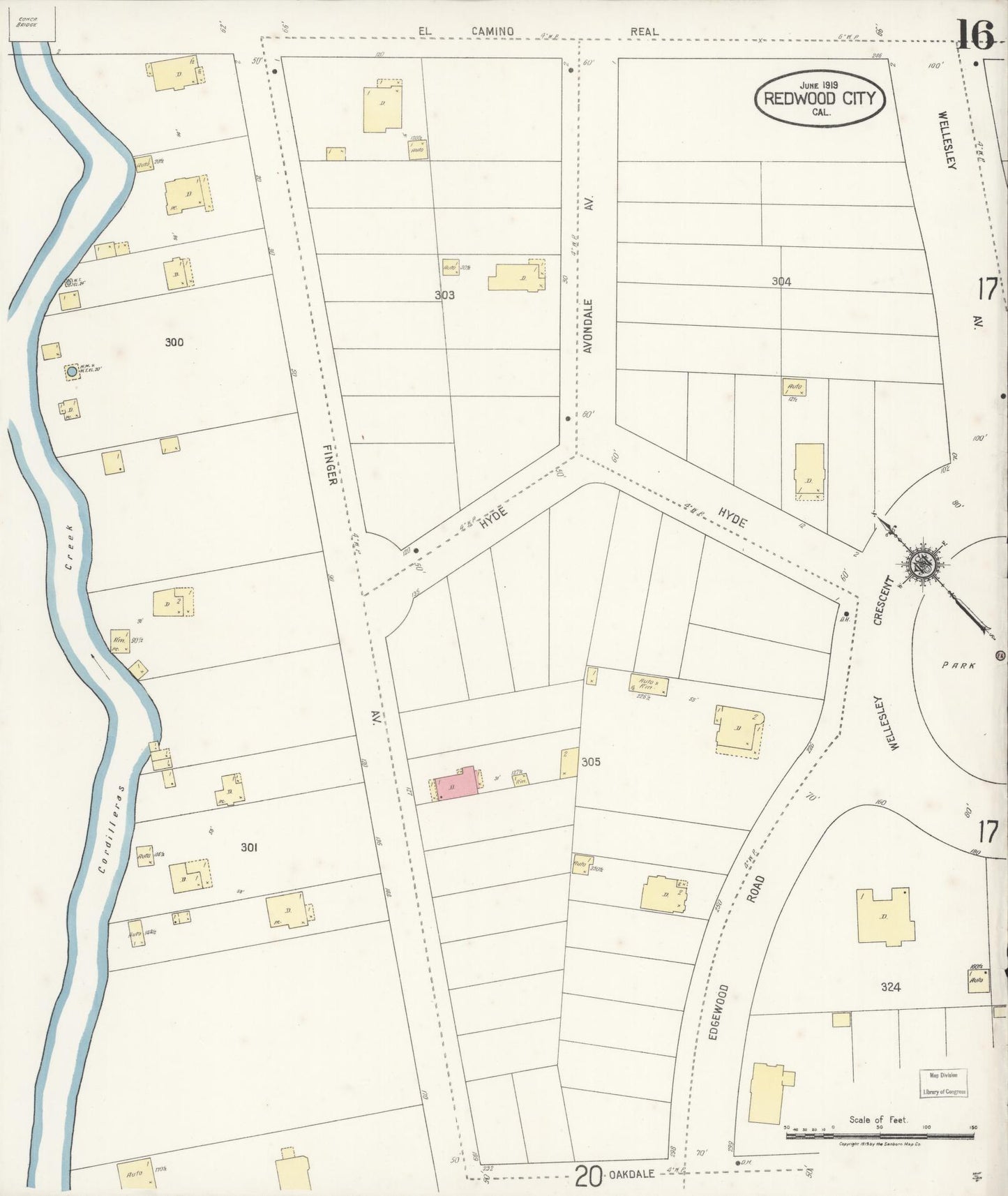 Sanborn Fire Insurance Map from Redwood City, San Mateo County, California (1919), Sheet #0016 - Complete Map Set gallery image, historic Sanborn map, vintage wall art, California California