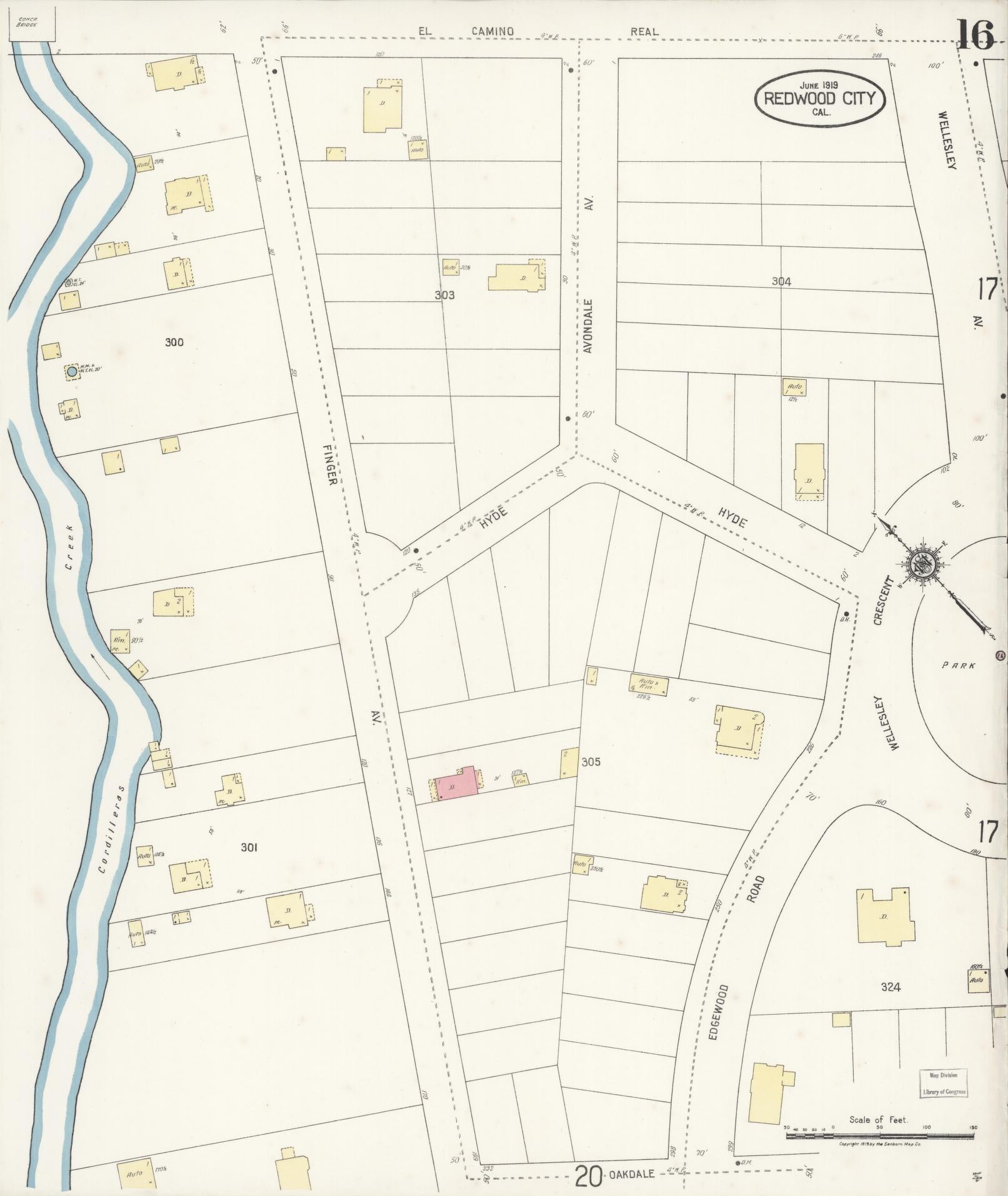 Sanborn Fire Insurance Map from Redwood City, San Mateo County, California (1919), Sheet #0016 - Complete Map Set gallery image, historic Sanborn map, vintage wall art, California California