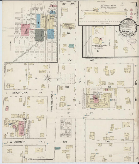 Sanborn Fire Insurance Map from Mendota, La Salle County, Illinois (1885), Sheet #0001 - Complete Map Set gallery image, historic Sanborn map, vintage wall art, Illinois Illinois