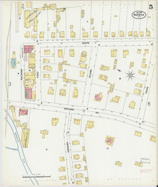Sanborn Fire Insurance Map from Warwick, Orange County, New York (1900), Sheet #0005 - Historic Sanborn Fire Insurance Map Print, vintage old map wall art, antique decor, genealogy gift, New York New York map