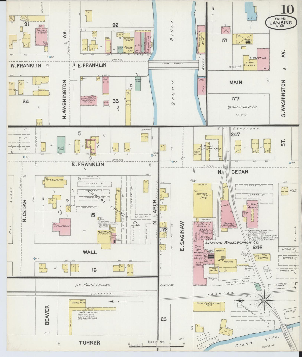 Sanborn Fire Insurance Map from Lansing, Ingham County, Michigan (1892), Sheet #0010 - Historic Sanborn Fire Insurance Map Print, vintage old map wall art, antique decor, genealogy gift, Michigan Michigan map