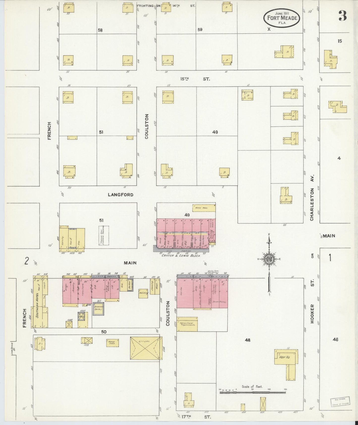 Sanborn Fire Insurance Map from Fort Meade, Polk County, Florida (1911), Sheet #0003 - Complete Map Set gallery image, historic Sanborn map, vintage wall art, Florida Florida