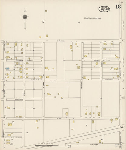 Sanborn Fire Insurance Map from Lakeland, Polk County, Florida (1922), Sheet #0018 - Complete Map Set gallery image, historic Sanborn map, vintage wall art, Florida Florida