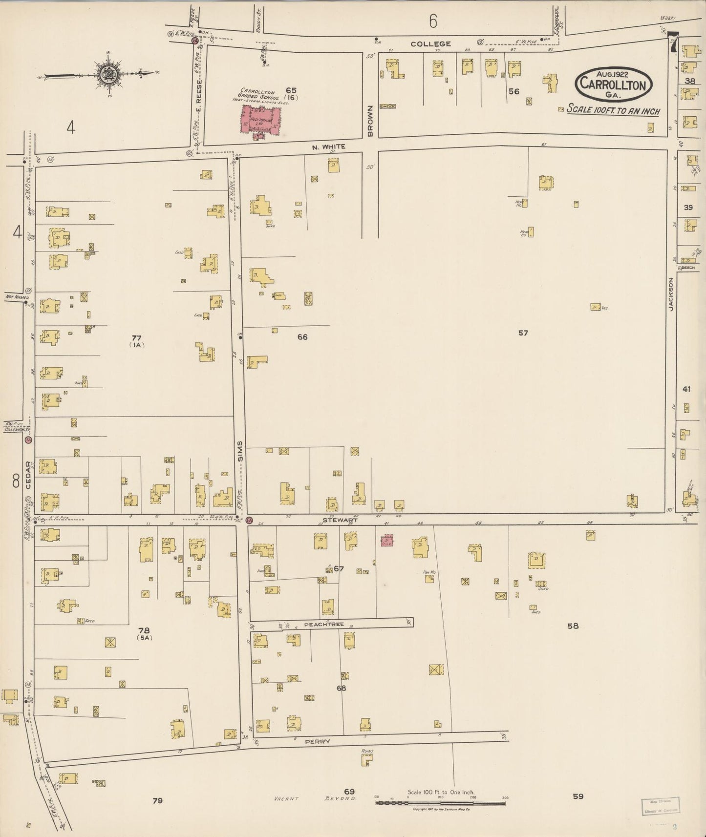 Sanborn Fire Insurance Map from Carrollton, Carroll County, Georgia (1922), Sheet #0007 - Complete Map Set gallery image, historic Sanborn map, vintage wall art, Georgia Georgia