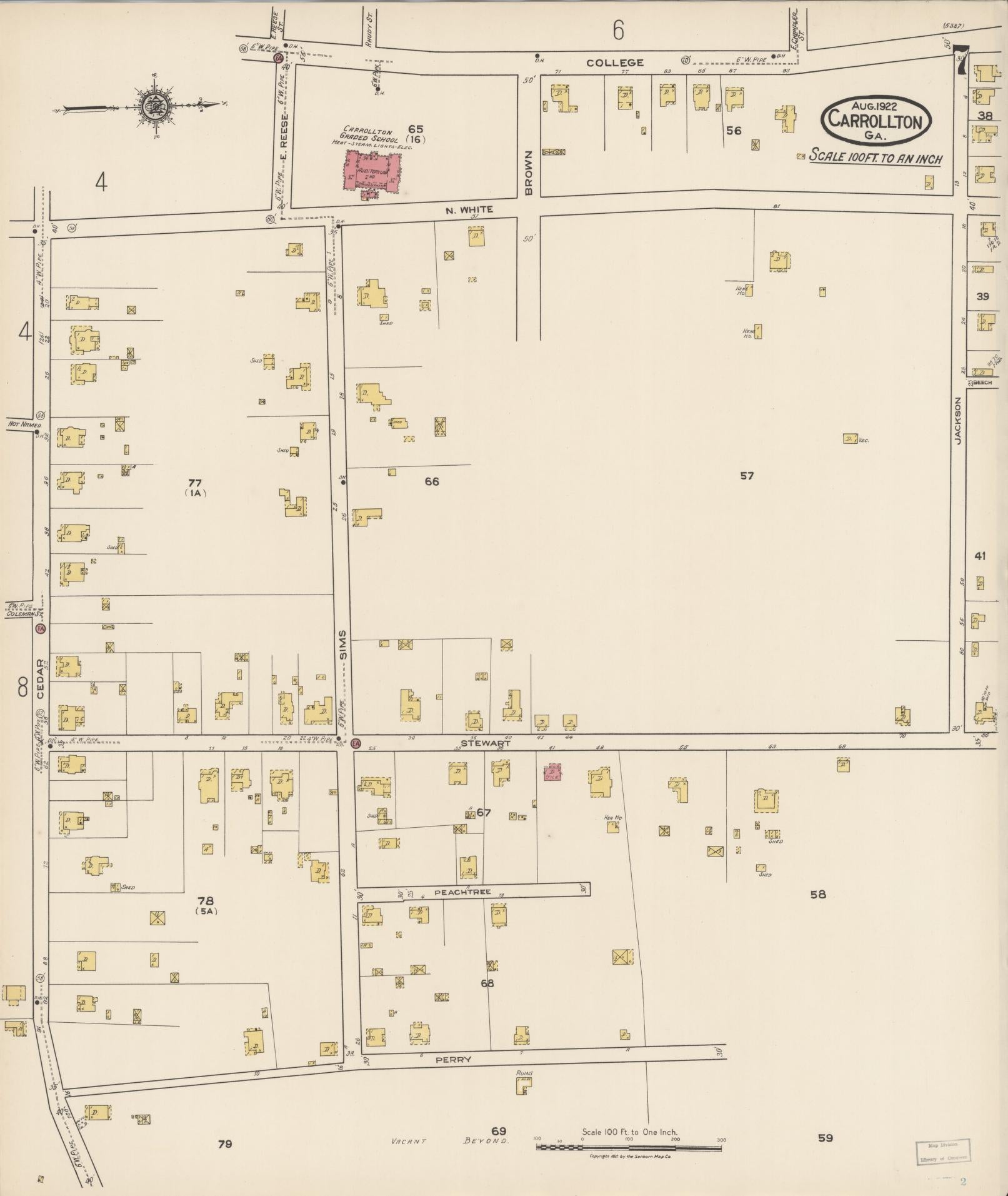 Sanborn Fire Insurance Map from Carrollton, Carroll County, Georgia (1922), Sheet #0007 - Complete Map Set gallery image, historic Sanborn map, vintage wall art, Georgia Georgia