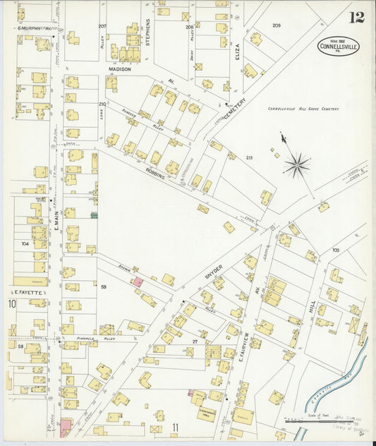 Sanborn Fire Insurance Map from Connellsville, Fayette County, Pennsylvania (1908), Sheet #0012 - Historic Sanborn Fire Insurance Map Print, vintage old map wall art, antique decor, genealogy gift, Pennsylvania Pennsylvania map