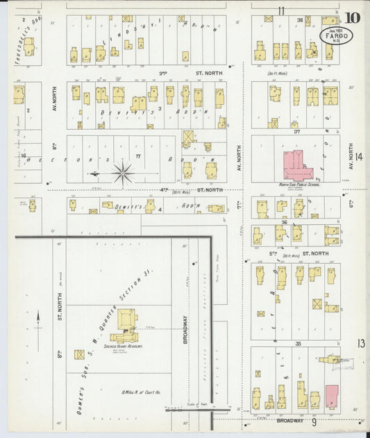 Sanborn Fire Insurance Map from Fargo, Cass County, North Dakota (1901), Sheet #0010 - Historic Sanborn Fire Insurance Map Print, vintage old map wall art, antique decor, genealogy gift, North Dakota North Dakota map