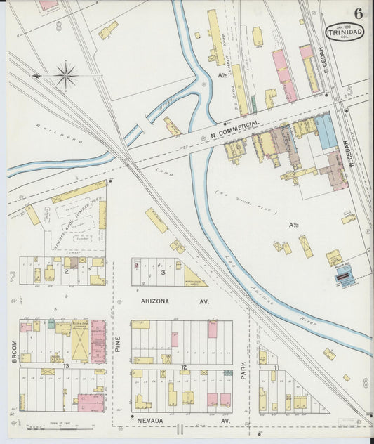 Sanborn Fire Insurance Map from Trinidad, Las Animas County, Colorado (1893), Sheet #0006 - Historic Sanborn Fire Insurance Map Print, vintage old map wall art, antique decor, genealogy gift, Colorado Colorado map