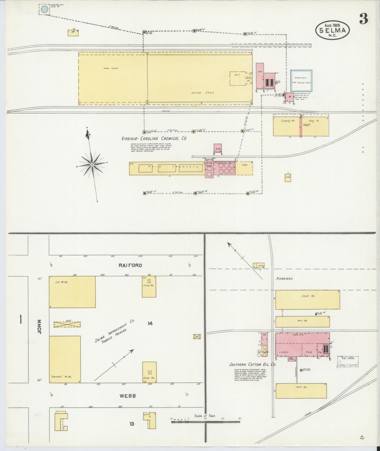 Sanborn Fire Insurance Map from Selma, Johnston County, North Carolina (1905), Sheet #0003 - Historic Sanborn Fire Insurance Map Print, vintage old map wall art, antique decor, genealogy gift, North Carolina North Carolina map