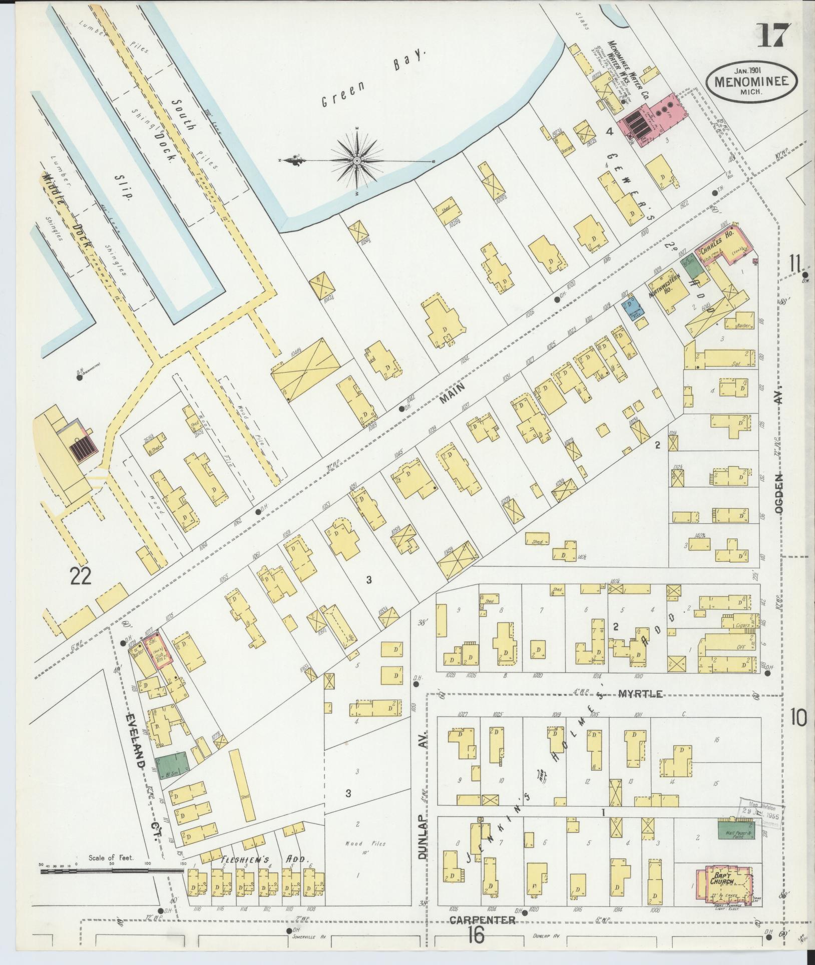 Sanborn Fire Insurance Map from Menominee, Menominee County, Michigan (1901), Sheet #0017 - Complete Map Set gallery image, historic Sanborn map, vintage wall art, Michigan Michigan