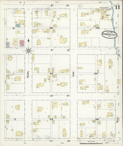 Sanborn Fire Insurance Map from Eugene, Lane County, Oregon (1890), Sheet #0011 - Complete Map Set gallery image, historic Sanborn map, vintage wall art, Oregon Oregon