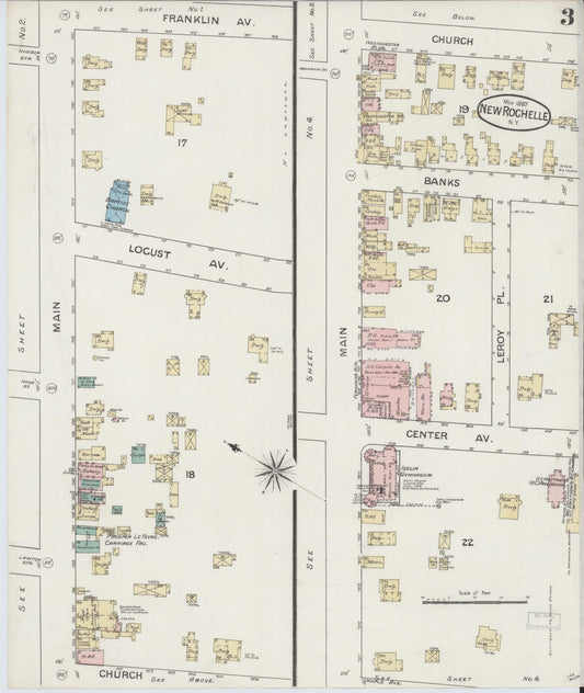 Sanborn Fire Insurance Map from New Rochelle, Westchester County, New York (1887), Sheet #0003 - Historic Sanborn Fire Insurance Map Print, vintage old map wall art, antique decor, genealogy gift, New York New York map