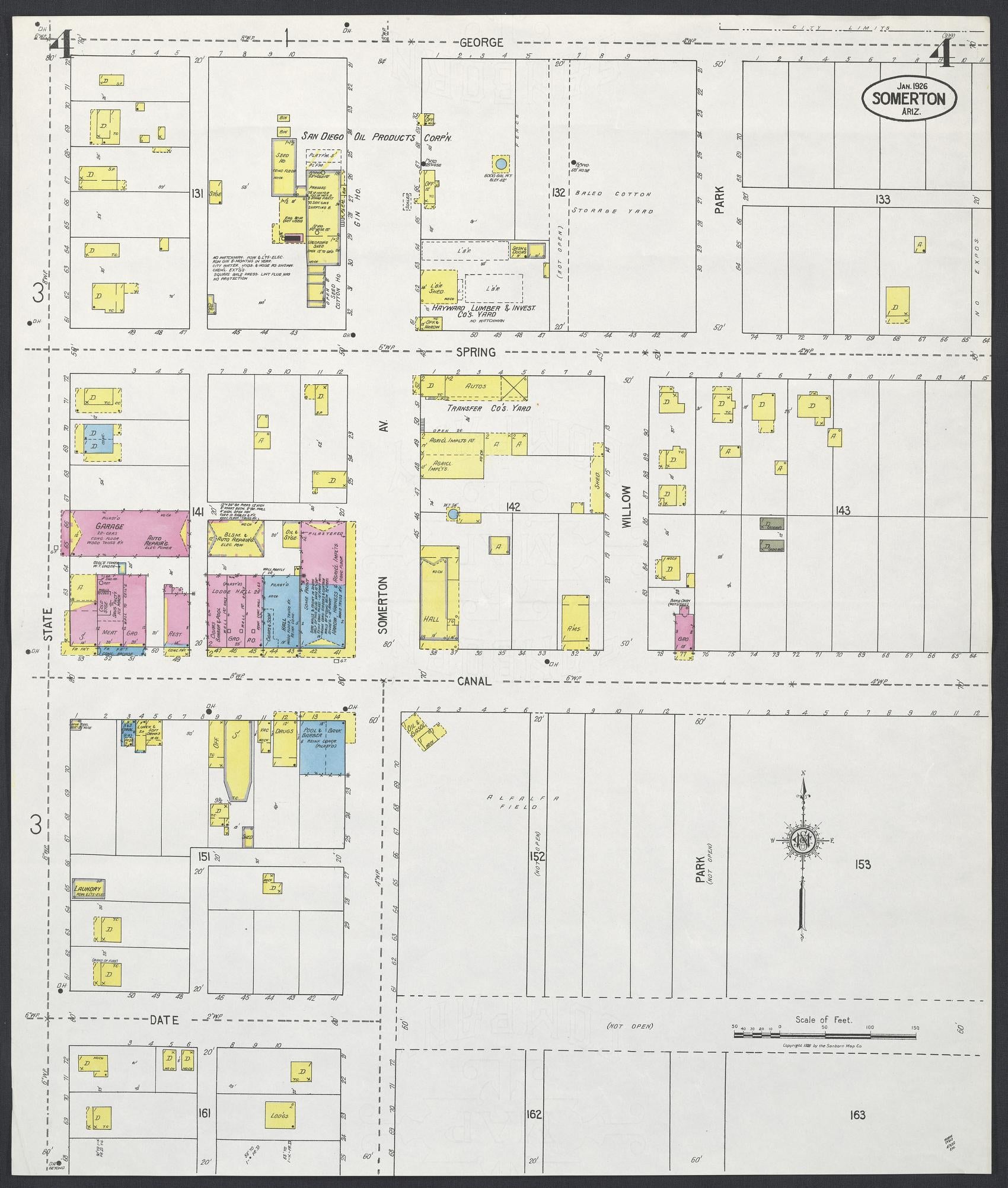 Sanborn Fire Insurance Map from Somerton, Yuma County, Arizona (1926), Sheet #0004 - Historic Sanborn Fire Insurance Map Print, vintage old map wall art, antique decor, genealogy gift, Arizona Arizona map