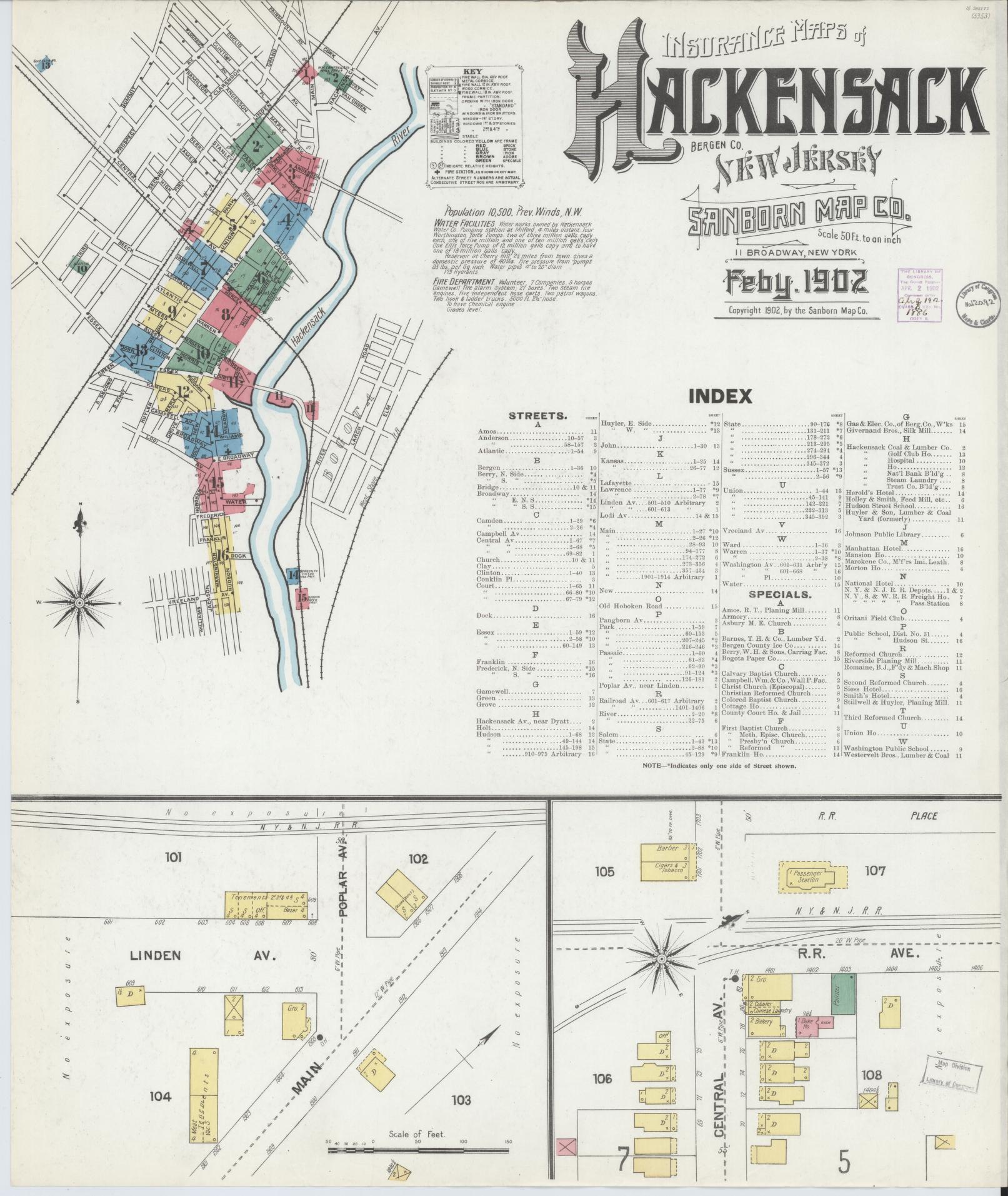 Sanborn Fire Insurance Map from Hackensack, Bergen County, New Jersey. (1902) – Historic Sanborn Fire Insurance Map Print
