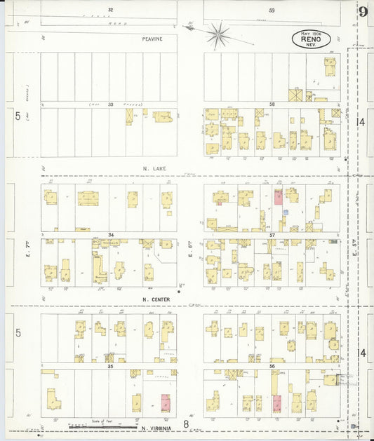 Sanborn Fire Insurance Map from Reno, Washoe County, Nevada (1906), Sheet #0009 - Historic Sanborn Fire Insurance Map Print, vintage old map wall art, antique decor, genealogy gift, Nevada Nevada map