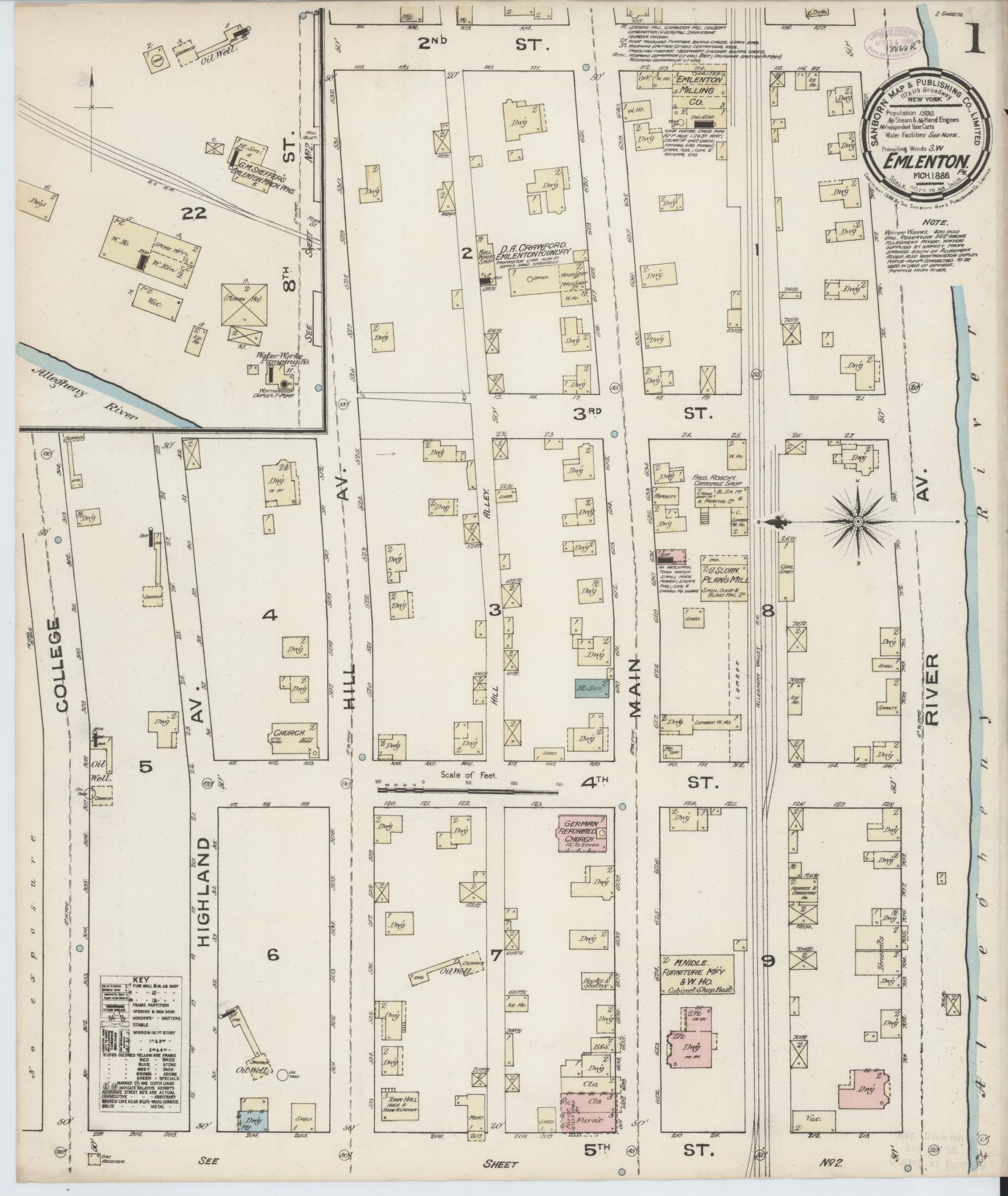 Sanborn Fire Insurance Map from Emlenton, Venango County, Pennsylvania (1886), Sheet #0001 - Historic Sanborn Fire Insurance Map Print, vintage old map wall art, antique decor, genealogy gift, Pennsylvania Pennsylvania map