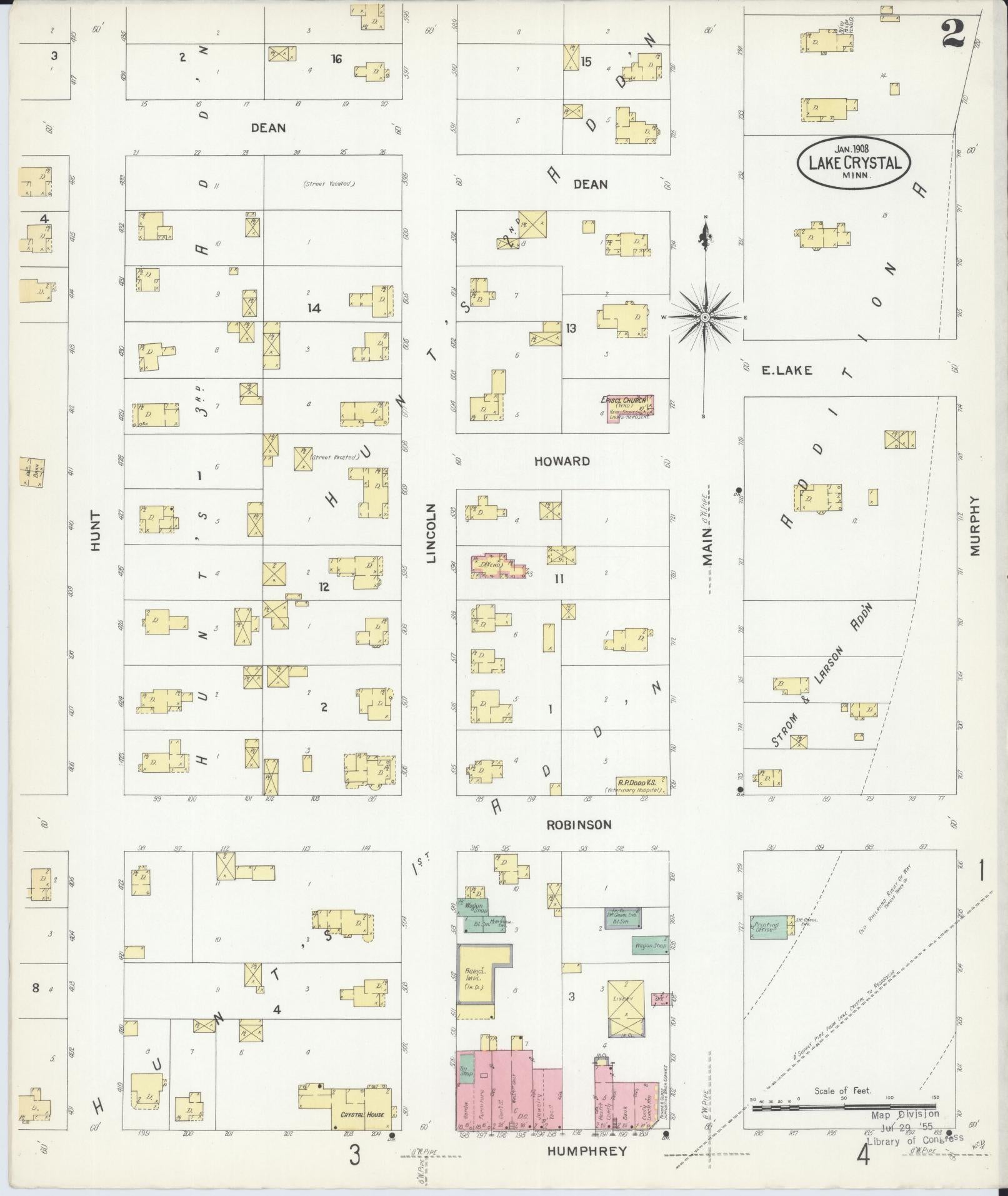 Sanborn Fire Insurance Map from Lake Crystal, Blue Earth County, Minnesota (1908), Sheet #0002 - Complete Map Set gallery image, historic Sanborn map, vintage wall art, Minnesota Minnesota