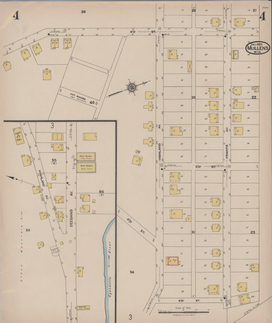 Sanborn Fire Insurance Map from Mullens, Wyoming County, West Virginia (1922), Sheet #0004 - Historic Sanborn Fire Insurance Map Print, vintage old map wall art, antique decor, genealogy gift, Mullens Wyoming map