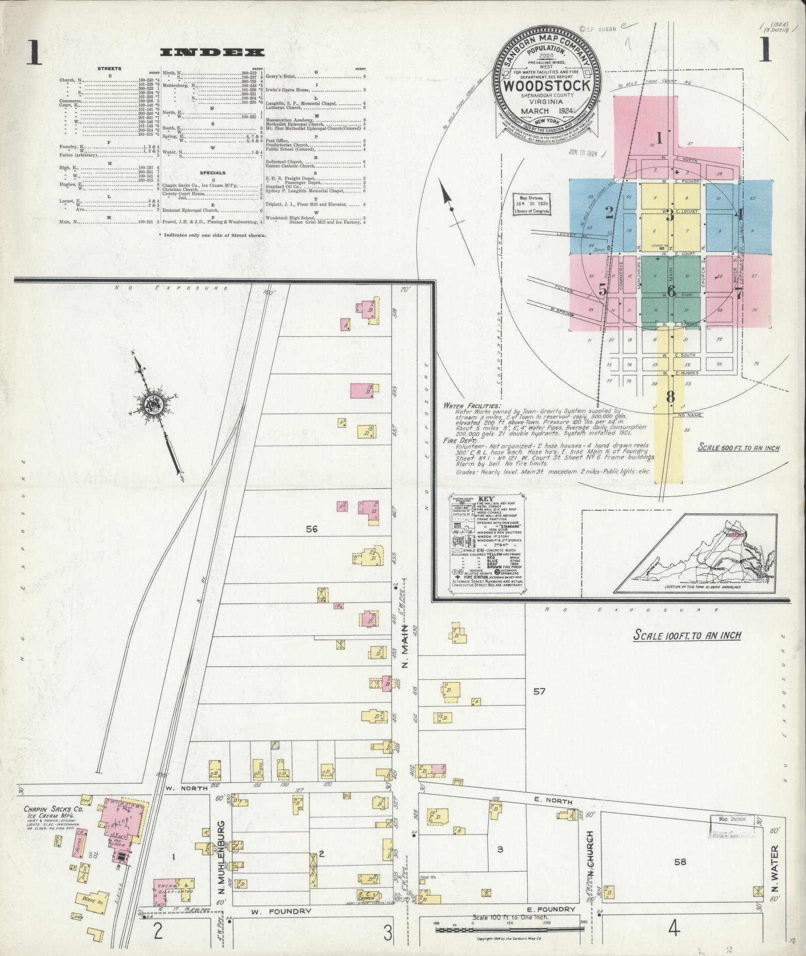 Sanborn Fire Insurance Map from Woodstock, Shenandoah County, Virginia. (1924) – Historic Sanborn Fire Insurance Map Print