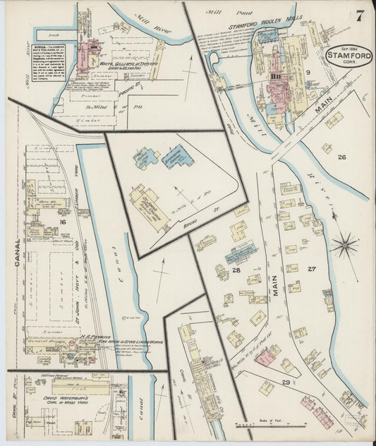 Sanborn Fire Insurance Map from Stamford, Fairfield County, Connecticut (1884), Sheet #0007 - Historic Sanborn Fire Insurance Map Print, vintage old map wall art, antique decor, genealogy gift, Connecticut Connecticut map