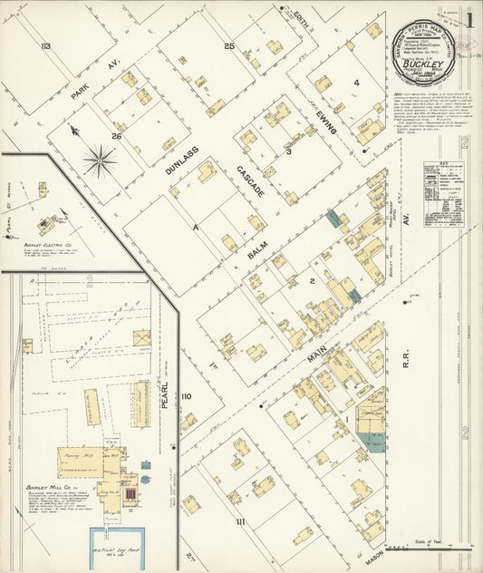 Sanborn Fire Insurance Map from Buckley, Pierce County, Washington (1894), Sheet #0001 - Historic Sanborn Fire Insurance Map Print, vintage old map wall art, antique decor, genealogy gift, Washington Washington map