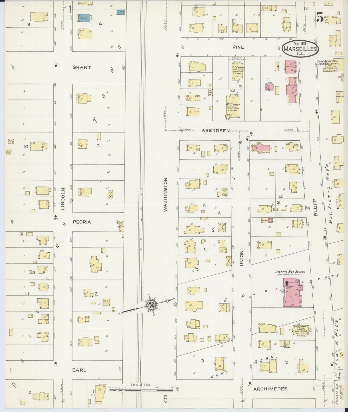 Sanborn Fire Insurance Map from Marseilles, La Salle County, Illinois (1913), Sheet #0005 - Complete Map Set gallery image, historic Sanborn map, vintage wall art, Illinois Illinois