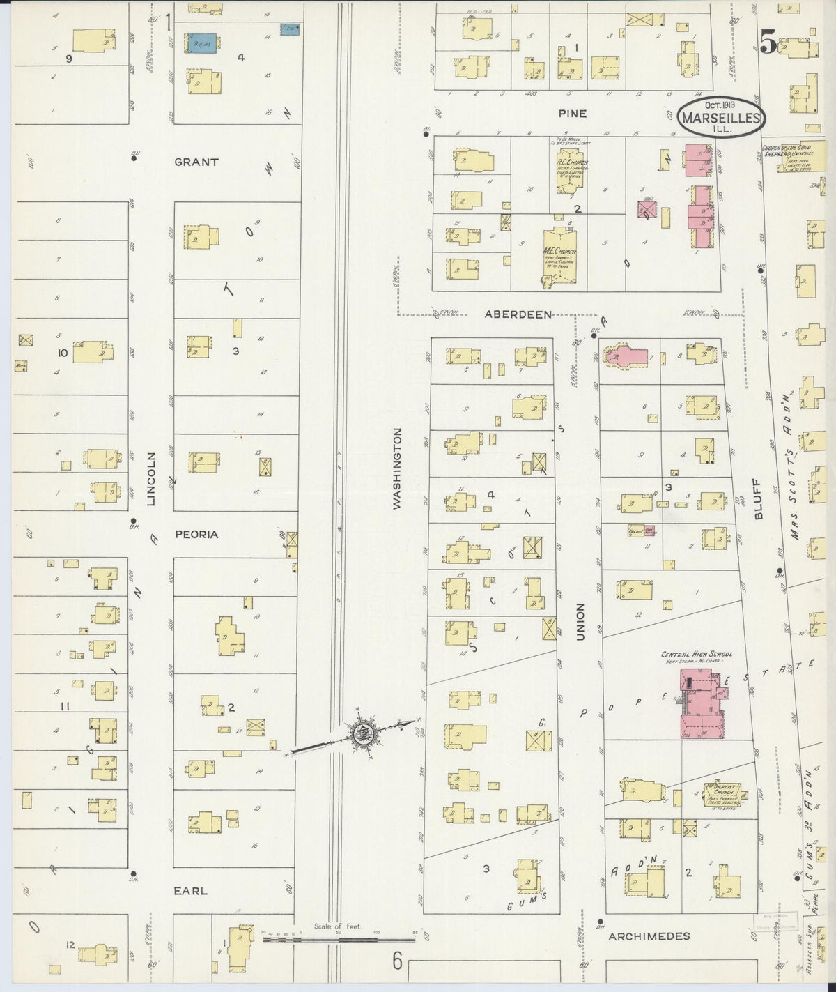 Sanborn Fire Insurance Map from Marseilles, La Salle County, Illinois (1913), Sheet #0005 - Complete Map Set gallery image, historic Sanborn map, vintage wall art, Illinois Illinois