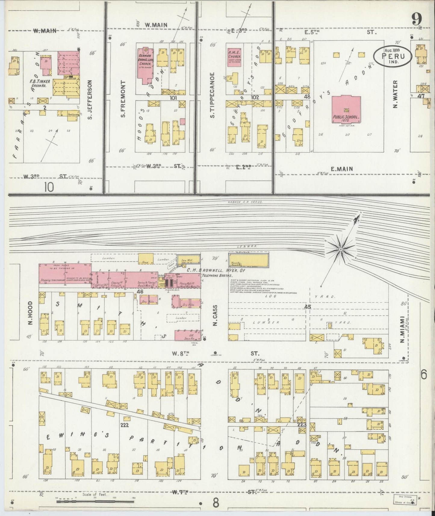 Sanborn Fire Insurance Map from Peru, Miami County, Indiana (1899), Sheet #0009 - Historic Sanborn Fire Insurance Map Print, vintage old map wall art, antique decor, genealogy gift, Indiana Indiana map