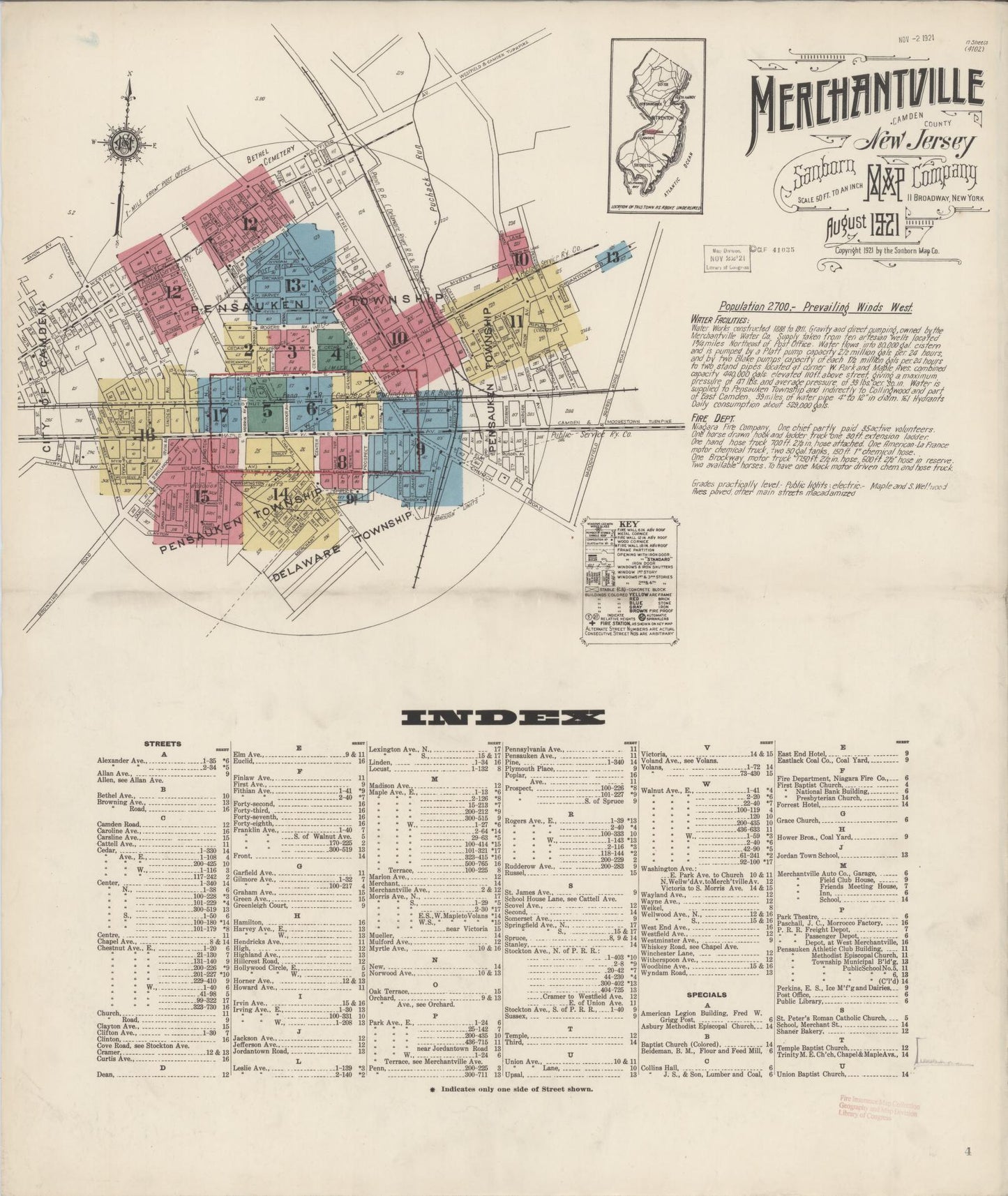 Sanborn Fire Insurance Map from Merchantville, Camden County, New Jersey. (1921) – Historic Sanborn Fire Insurance Map Print