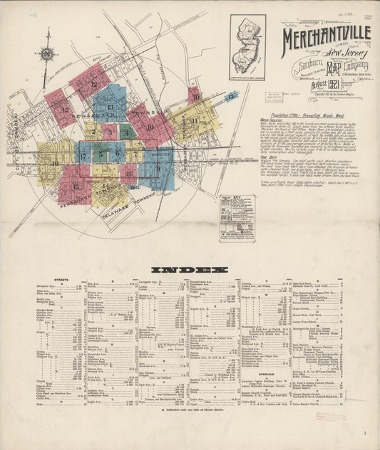 Sanborn Fire Insurance Map from Merchantville, Camden County, New Jersey. (1921) – Historic Sanborn Fire Insurance Map Print