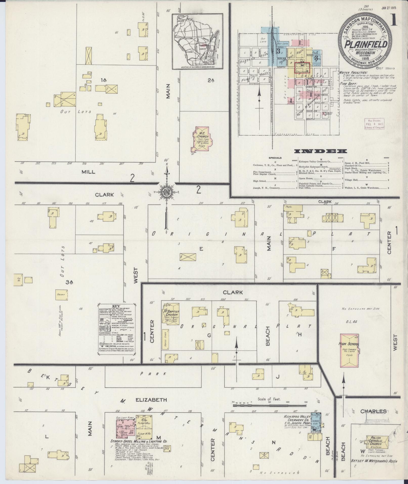 Sanborn Fire Insurance Map from Plainfield, Waushara County, Wisconsin (1914), Sheet #0001 - Complete Map Set gallery image, historic Sanborn map, vintage wall art, Wisconsin Wisconsin