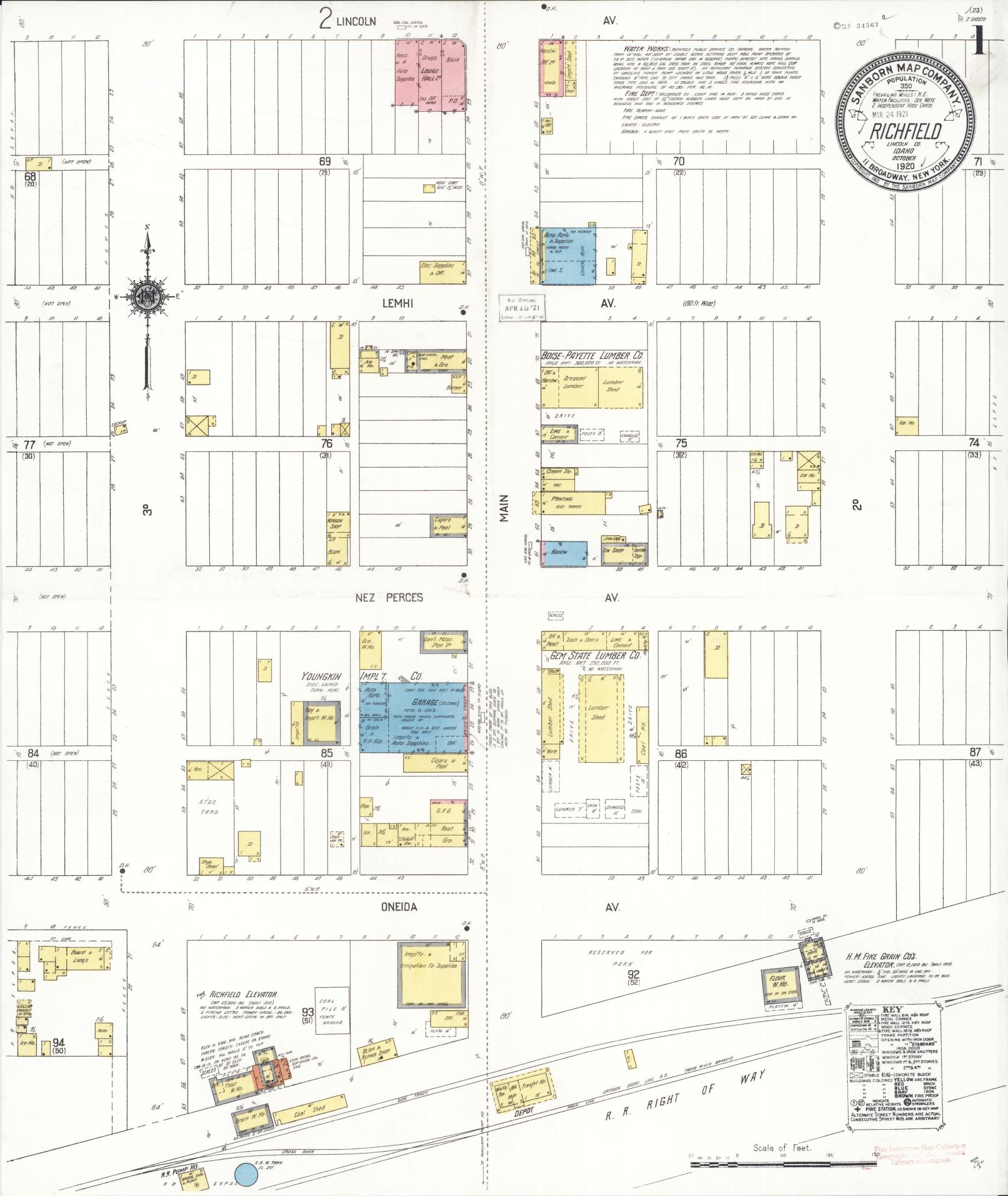 Sanborn Fire Insurance Map from Richfield, Lincoln County, Idaho (1920), Sheet #0001 - Complete Map Set gallery image, historic Sanborn map, vintage wall art, Idaho Idaho