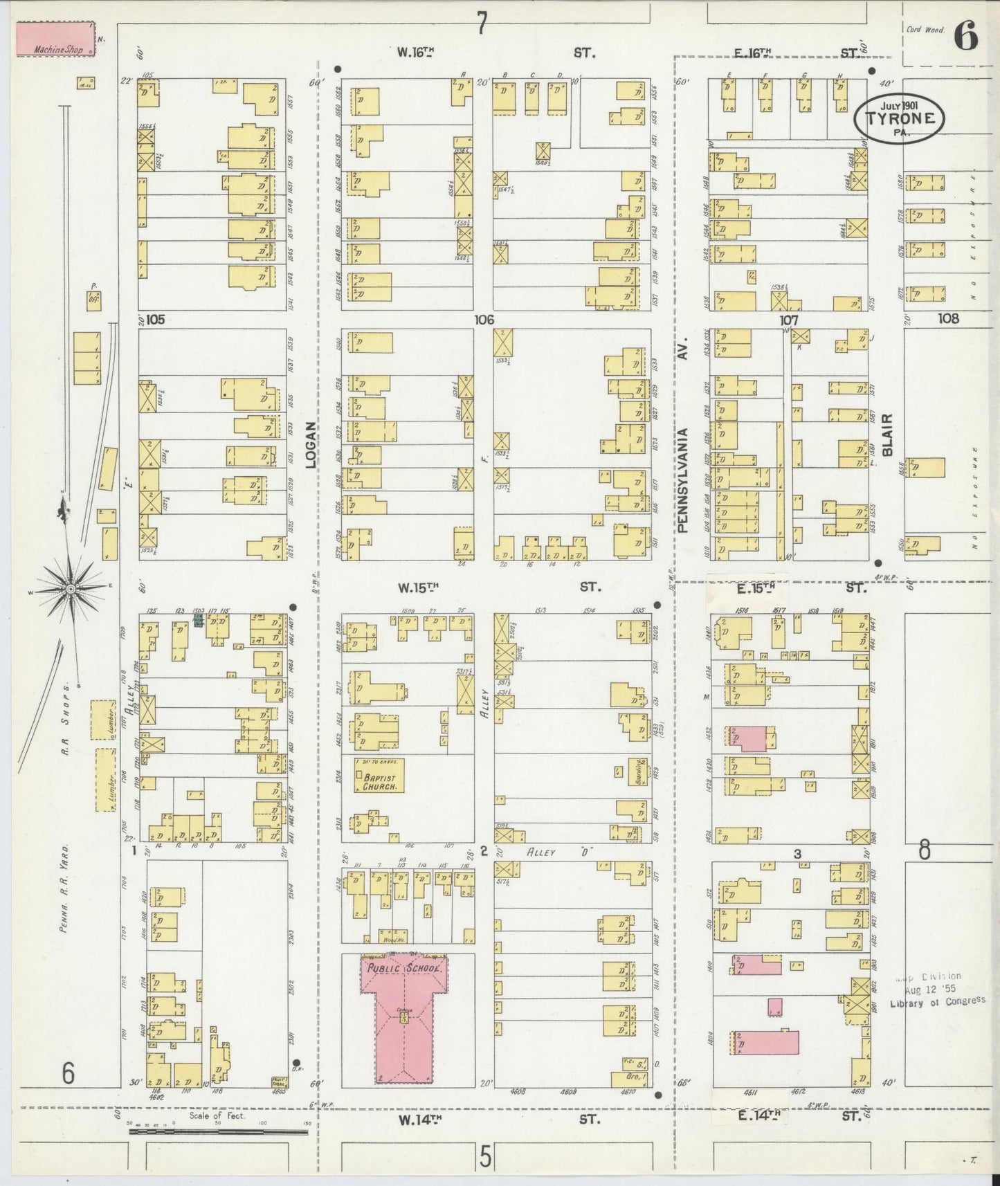 Sanborn Fire Insurance Map from Tyrone, Blair County, Pennsylvania (1901), Sheet #0006 - Complete Map Set gallery image, historic Sanborn map, vintage wall art, Pennsylvania Pennsylvania