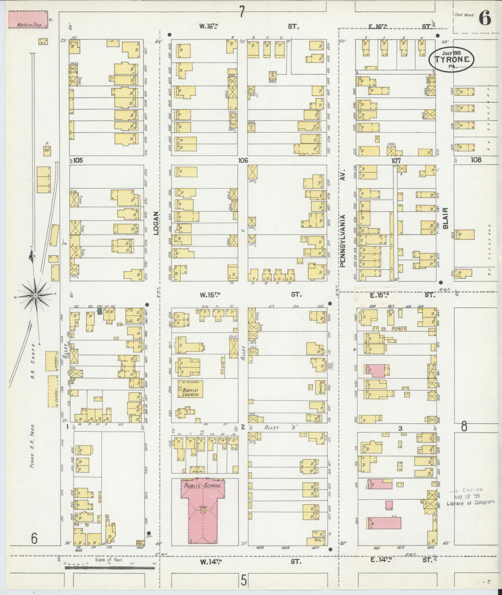 Sanborn Fire Insurance Map from Tyrone, Blair County, Pennsylvania (1901), Sheet #0006 - Complete Map Set gallery image, historic Sanborn map, vintage wall art, Pennsylvania Pennsylvania