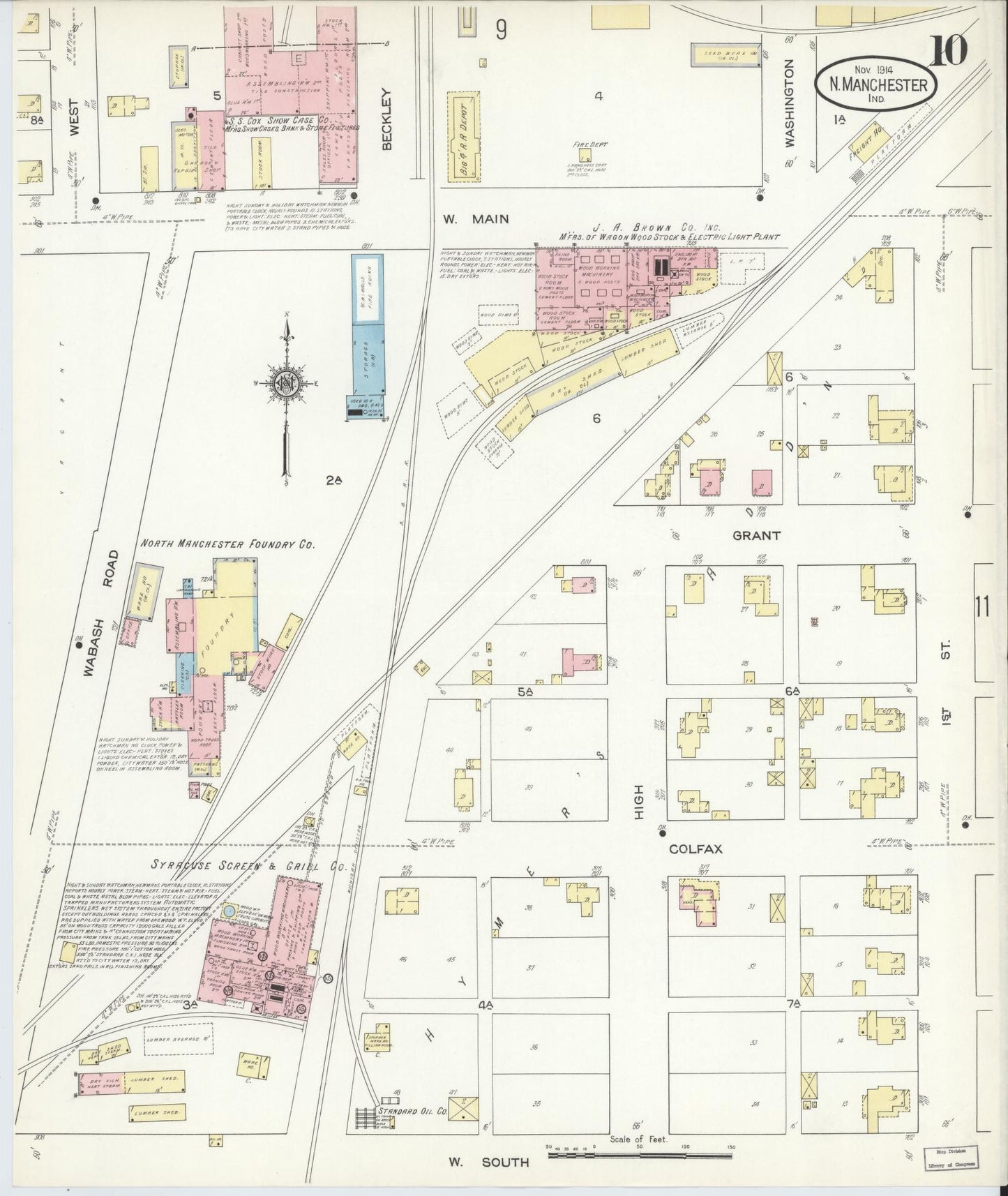 Sanborn Fire Insurance Map from North Manchester, Wabash County, Indiana (1914), Sheet #0010 - Complete Map Set gallery image, historic Sanborn map, vintage wall art, Indiana Indiana