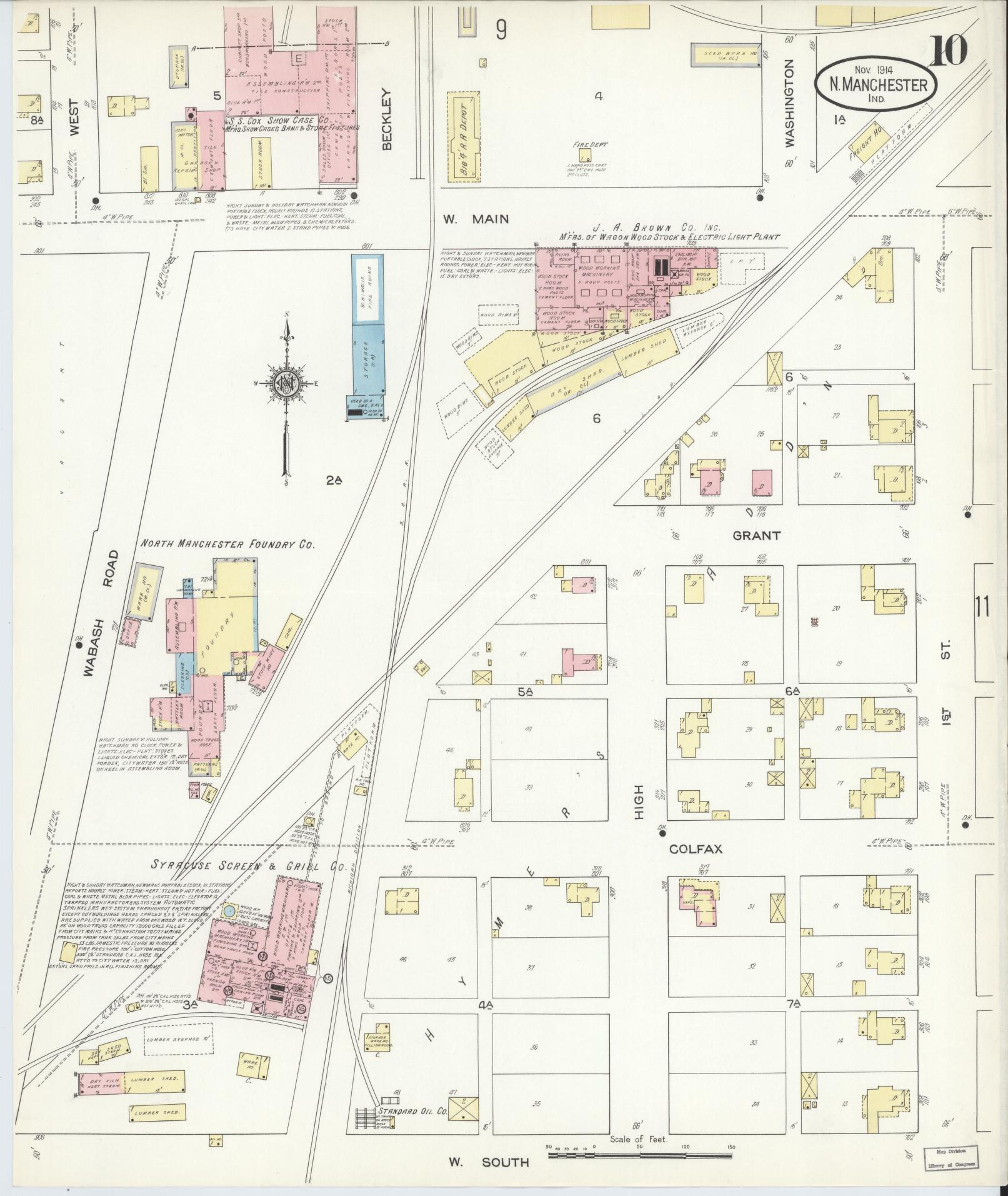 Sanborn Fire Insurance Map from North Manchester, Wabash County, Indiana (1914), Sheet #0010 - Complete Map Set gallery image, historic Sanborn map, vintage wall art, Indiana Indiana