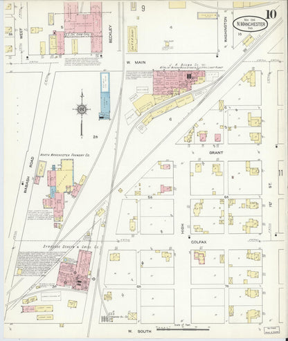 Sanborn Fire Insurance Map from North Manchester, Wabash County, Indiana (1914), Sheet #0010 - Complete Map Set gallery image, historic Sanborn map, vintage wall art, Indiana Indiana