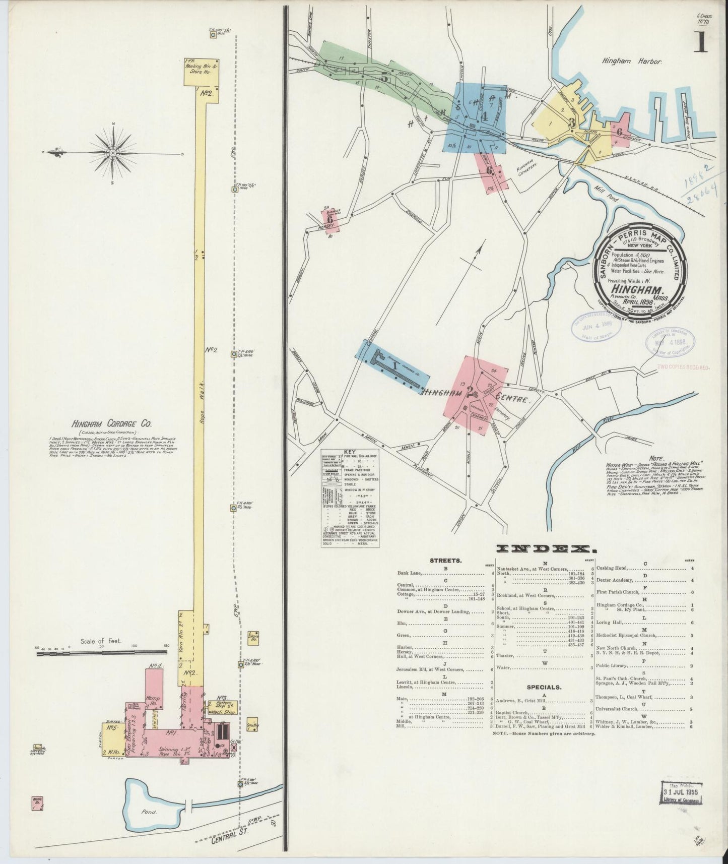 Sanborn Fire Insurance Map from Hingham, Plymouth County, Massachusetts. (1898) – Historic Sanborn Fire Insurance Map Print