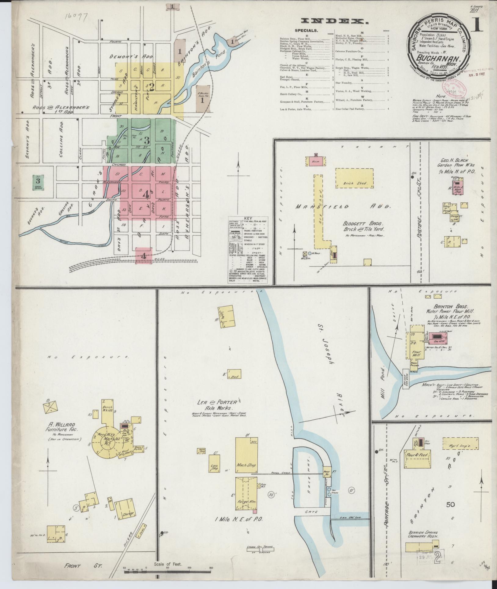 Sanborn Fire Insurance Map from Buchanan, Berrien County, Michigan (1895), Sheet #0001 - Complete Map Set gallery image, historic Sanborn map, vintage wall art, Michigan Michigan