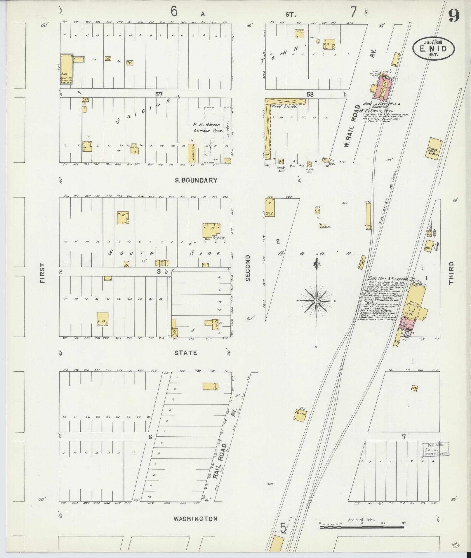 Sanborn Fire Insurance Map from Enid, Garfield County, Oklahoma (1898), Sheet #0009 - Complete Map Set gallery image, historic Sanborn map, vintage wall art, Oklahoma Oklahoma