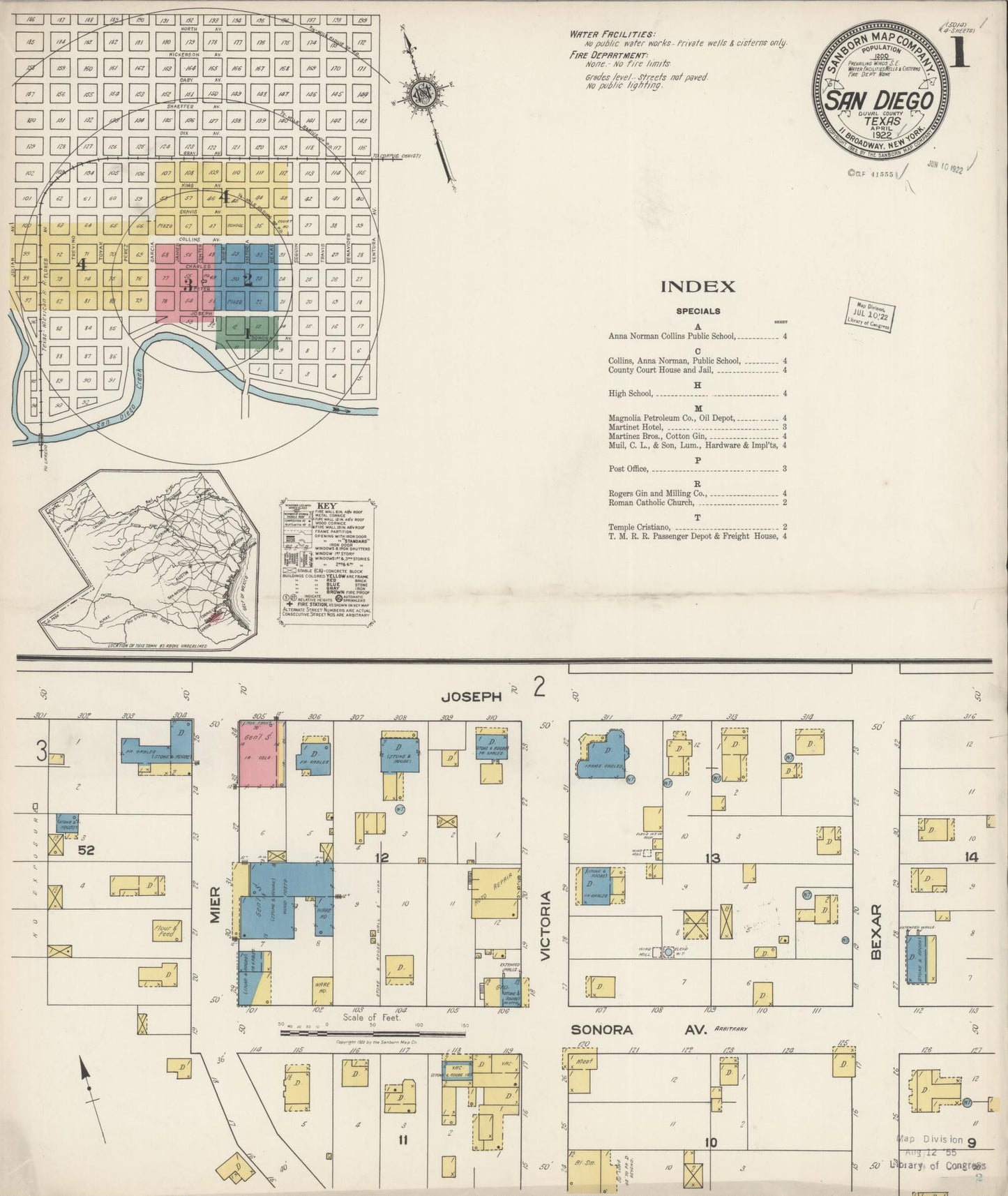 Sanborn Fire Insurance Map from San Diego, Duval And Jim Wells Counties, Texas. (1922) – Historic Sanborn Fire Insurance Map Print